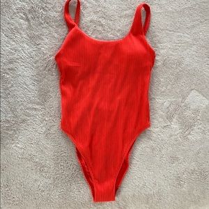 Bright Red Low Back One Piece Swimsuit